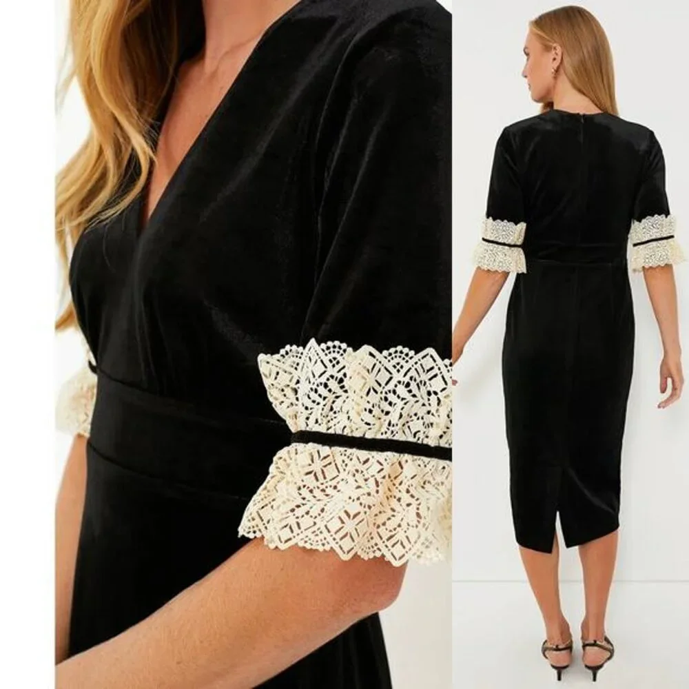 Tuckernuck Black Formal Velvet Odette Cocktail Midi Dress NWT Size M